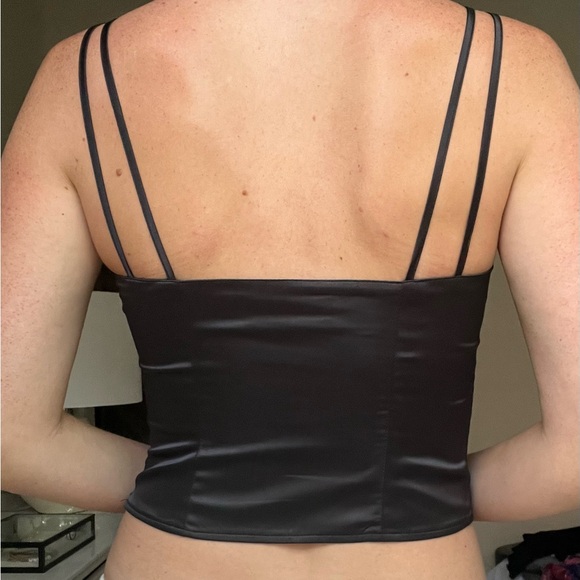 Satin black strappy top with side zipper - Picture 2 of 3